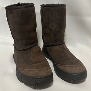 UGG- Brown Genuine Leather Winter Boots w/Sheepskin lining